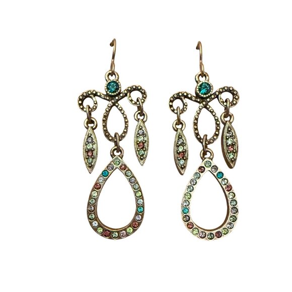 Rare Patricia Locke Geometric Crystal  Handmade Silver Toned USA Earrings - Picture 2 of 5